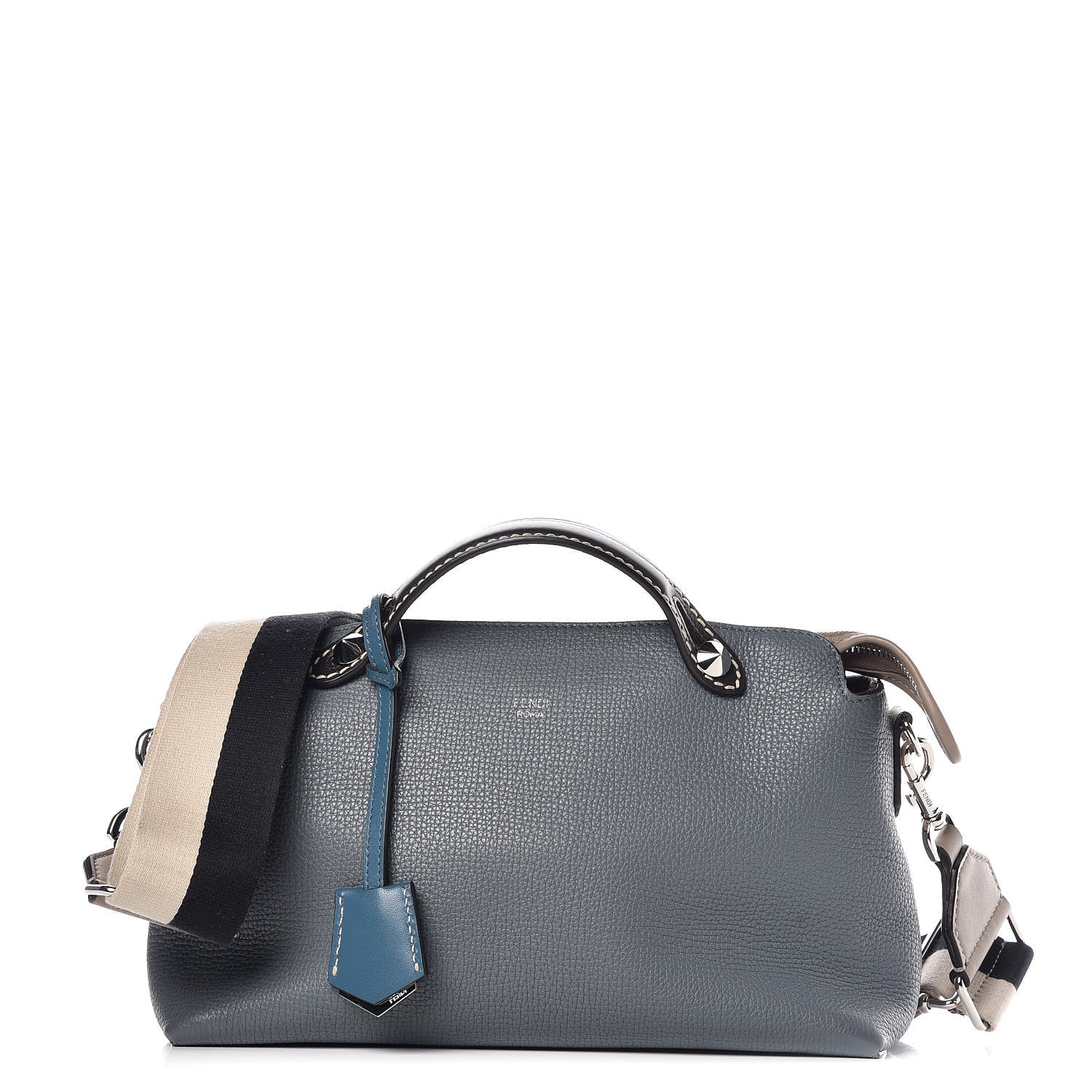 Fendi Vitello Sierra Morfeus Dolce Striped Strap Medium By The Way Boston Bag Tempesta Tortora Multicolor 1 of 11