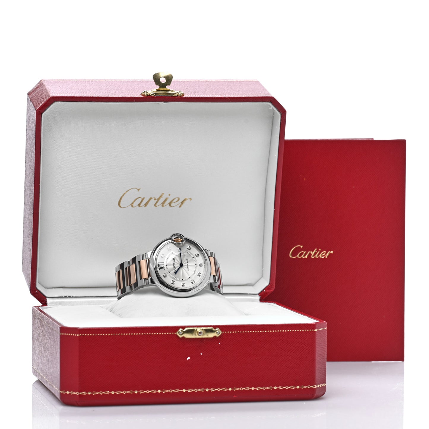 Stainless Steel 18K Pink Gold Diamond 36mm Ballon Bleu De Cartier Automatic Watch