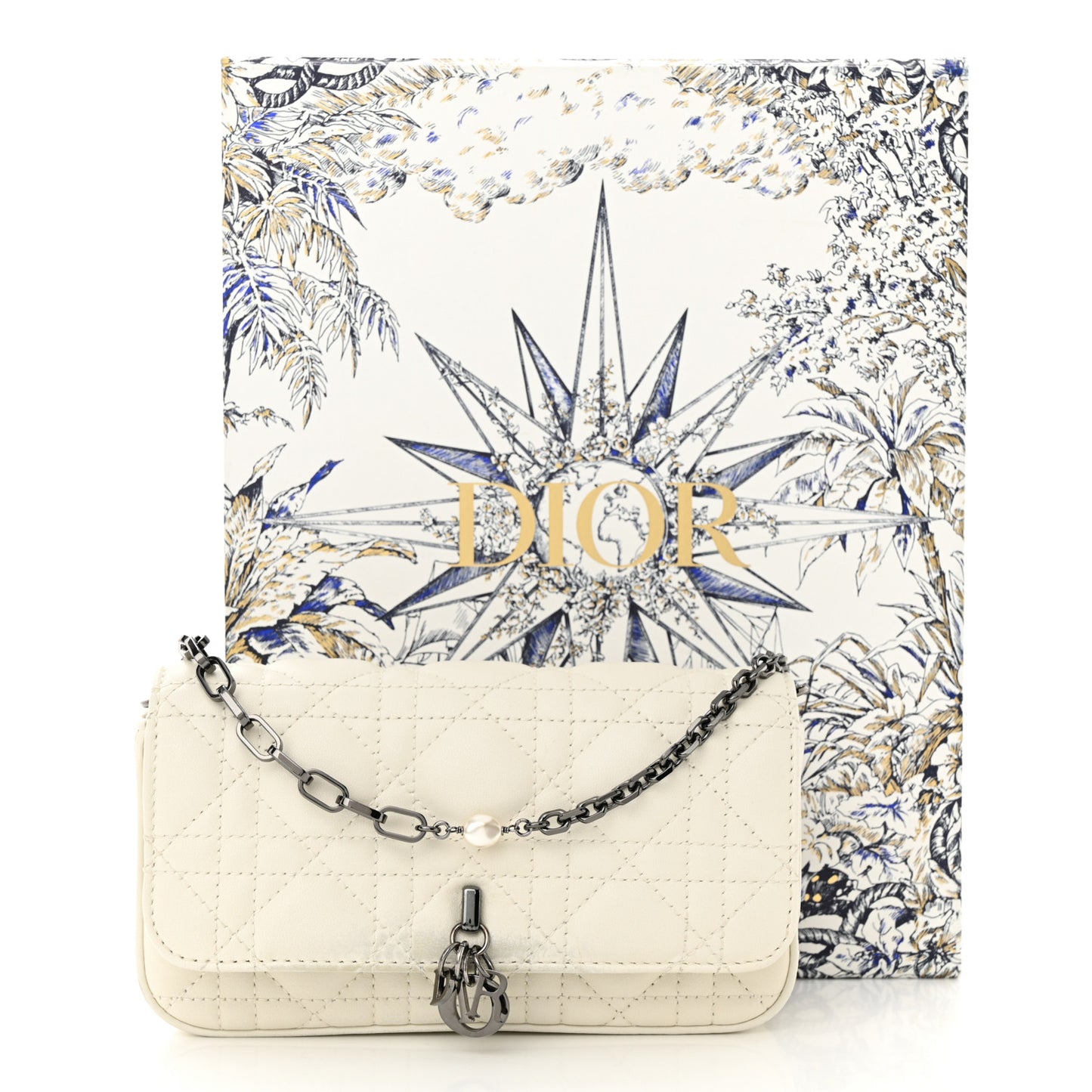 CHRISTIAN DIOR Calfskin Cannage Lady Dior Phone Pouch Latte