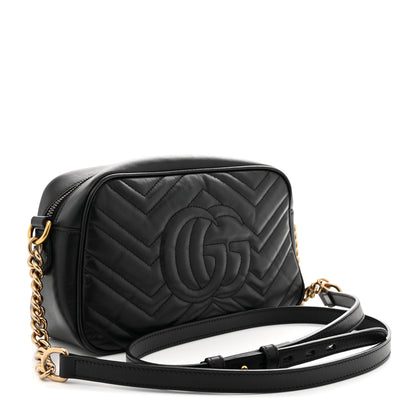 Gucci Calfskin Matelasse Small GG Marmont Chain Shoulder Bag Black 3 of 11