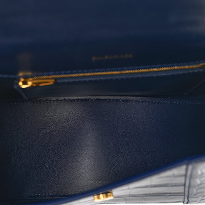 Balenciaga Shiny Calfskin Crocodile Embossed Small Hourglass Top Handle Bag Navy 5 of 12