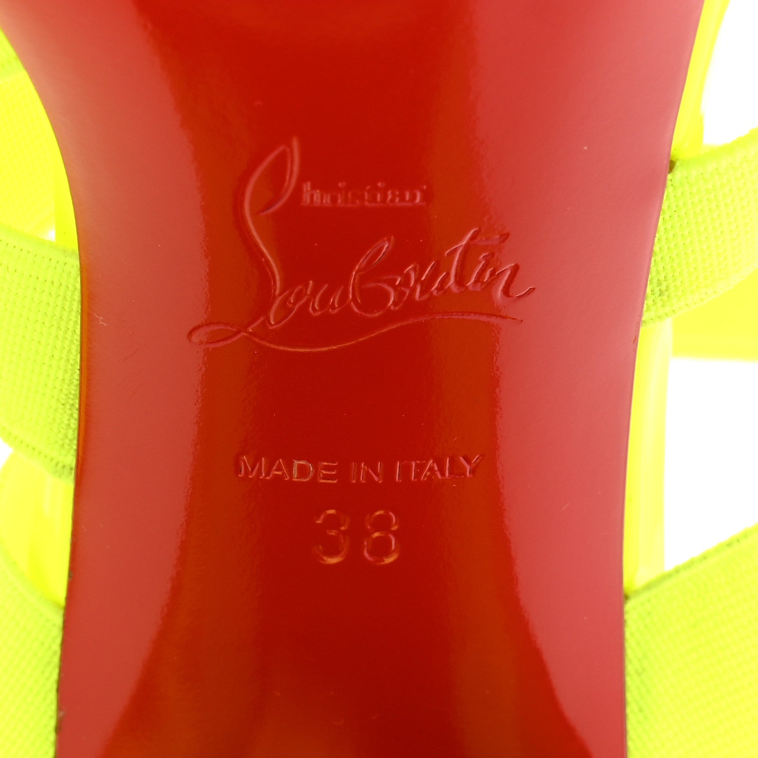 Christian Louboutin Elastic Patent Gladiapop 85 Heel Sandals 38 Fluo Yellow 7 of 12
