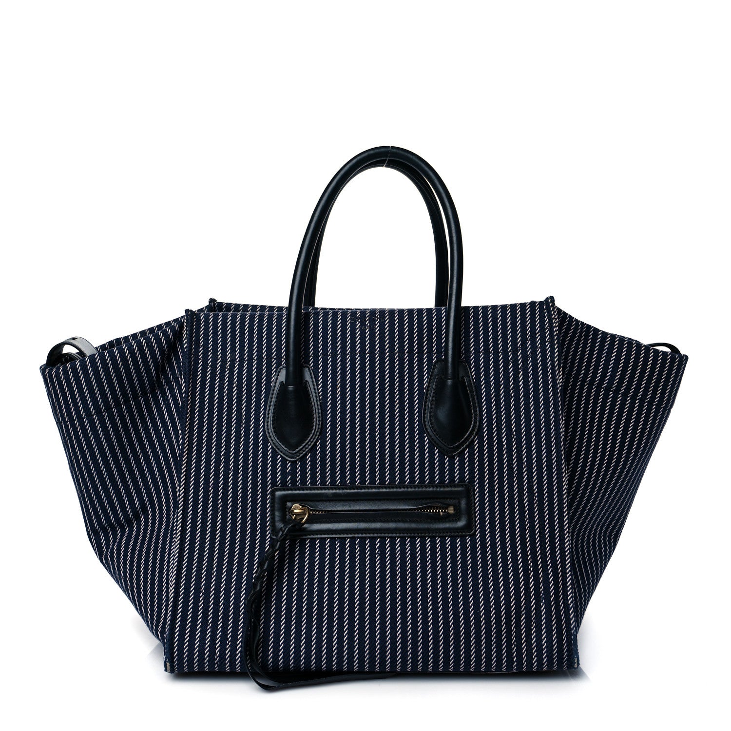 Celine Cotton Canvas Striped Medium Phantom Luggage Navy White 1 of 11