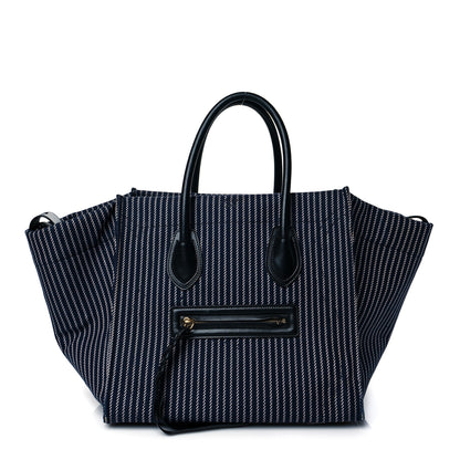 Celine Cotton Canvas Striped Medium Phantom Luggage Navy White 1 of 11