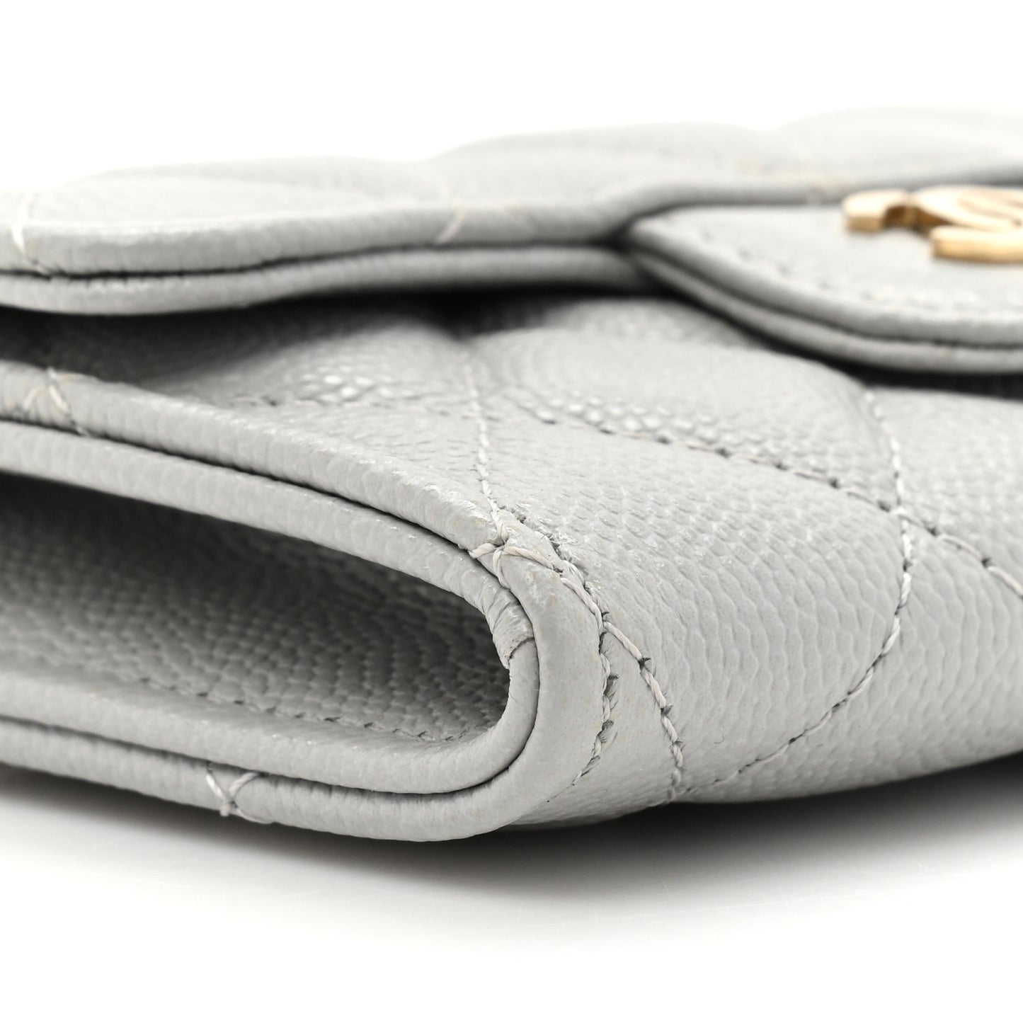 Caviar Quilted Flap Card Holder Wallet Grey