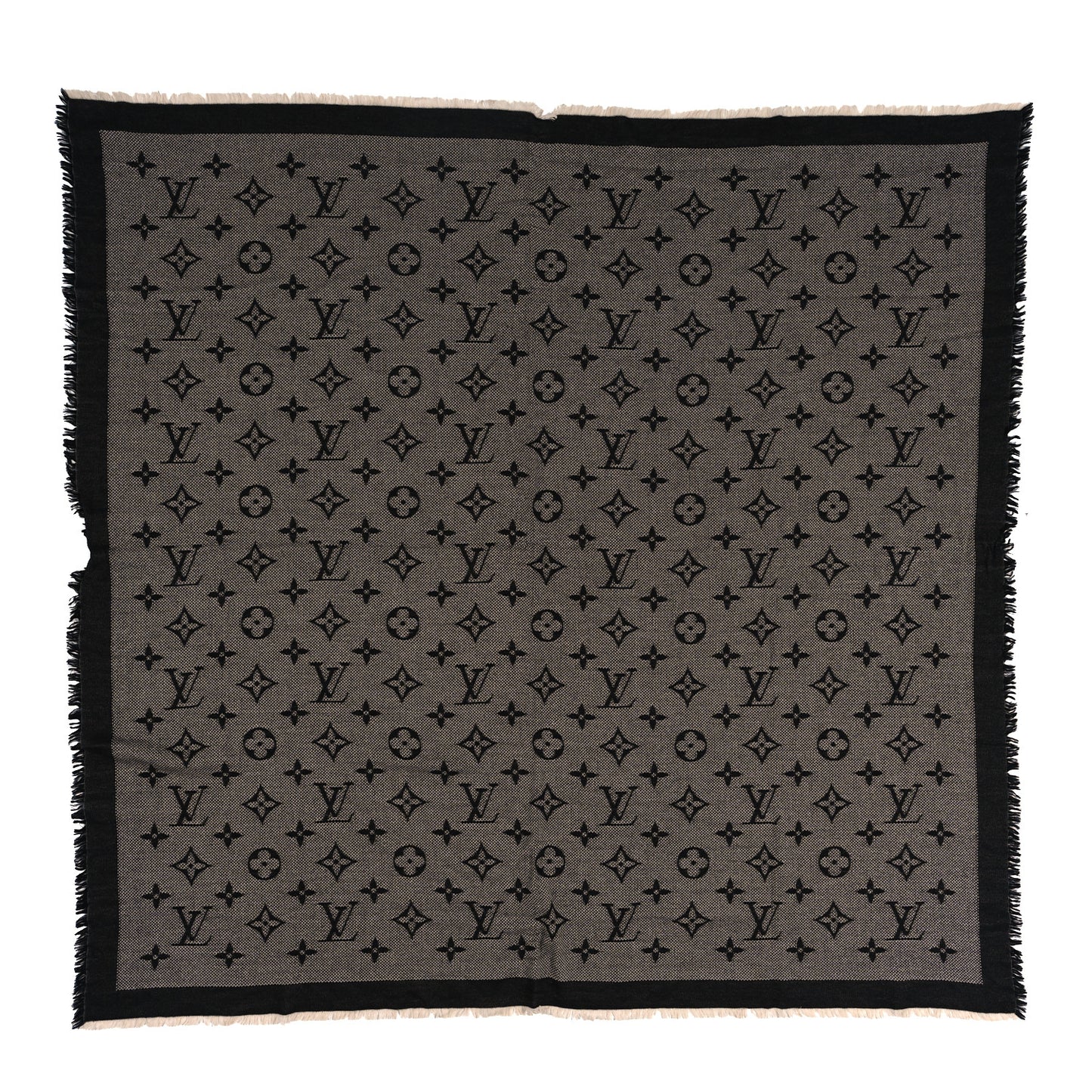 Silk Wool Monogram Denim Shawl Black
