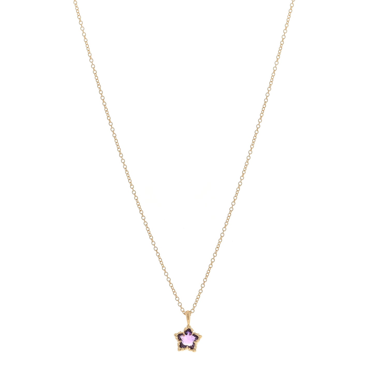 18K Yellow Gold Amethyst Cable Collectibles Kids Star Charm Pendant Necklace