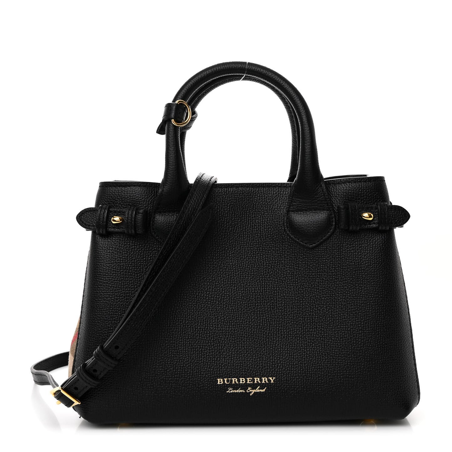 Grainy Calfskin House Check Small Banner Tote Black