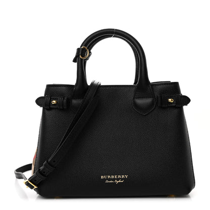 Burberry Grainy Calfskin House Check Small Banner Tote Black 1 of 12