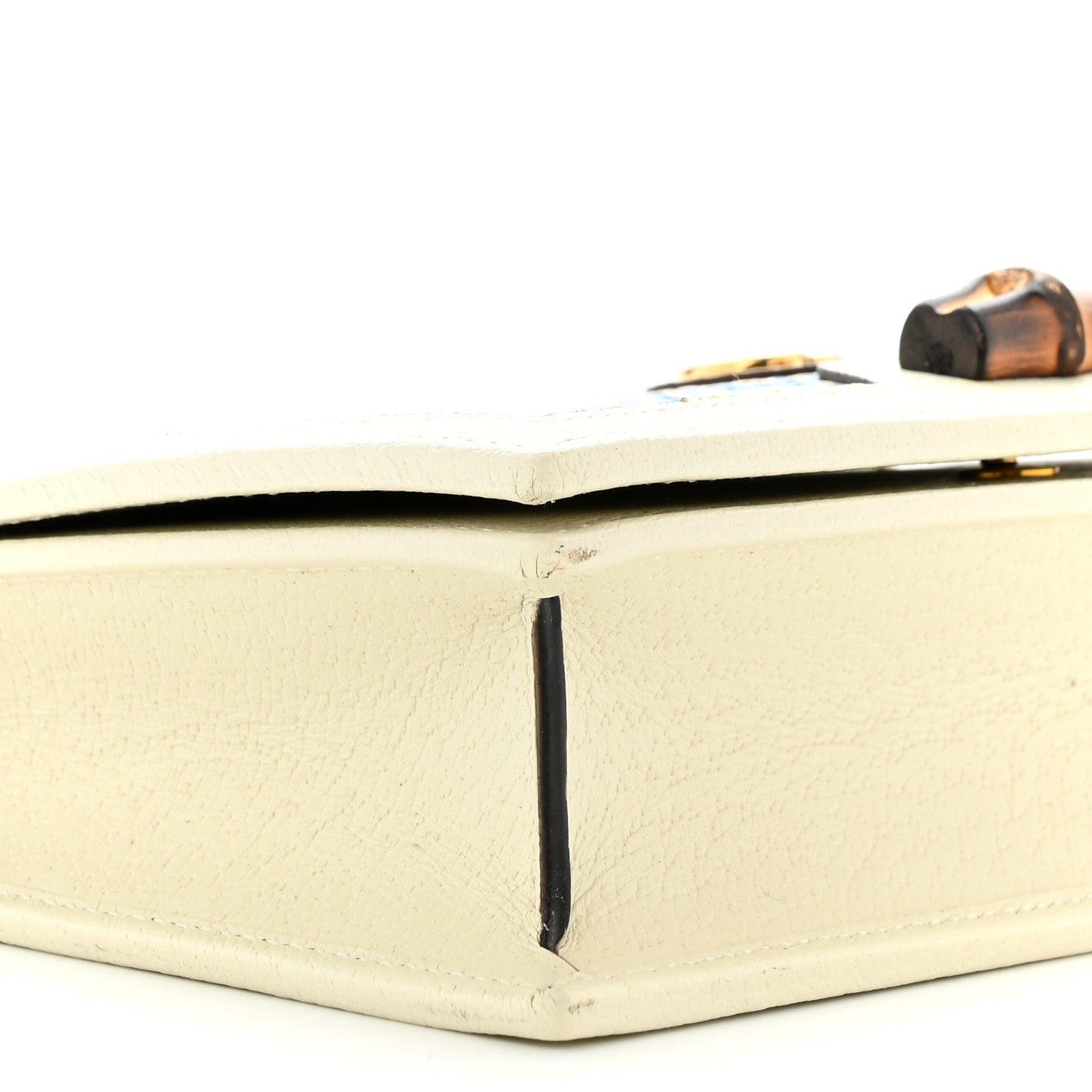 Gucci Polished Raffia Textured Dollar Calfskin Houndstooth Mini Diana Chain Bag Natural Light Blue Mystic White 9 of 11