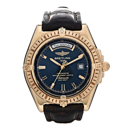 Breitling 18K Yellow Gold Alligator 44mm Windrider Headwind Automatic Watch Blue K45355 1 of 17