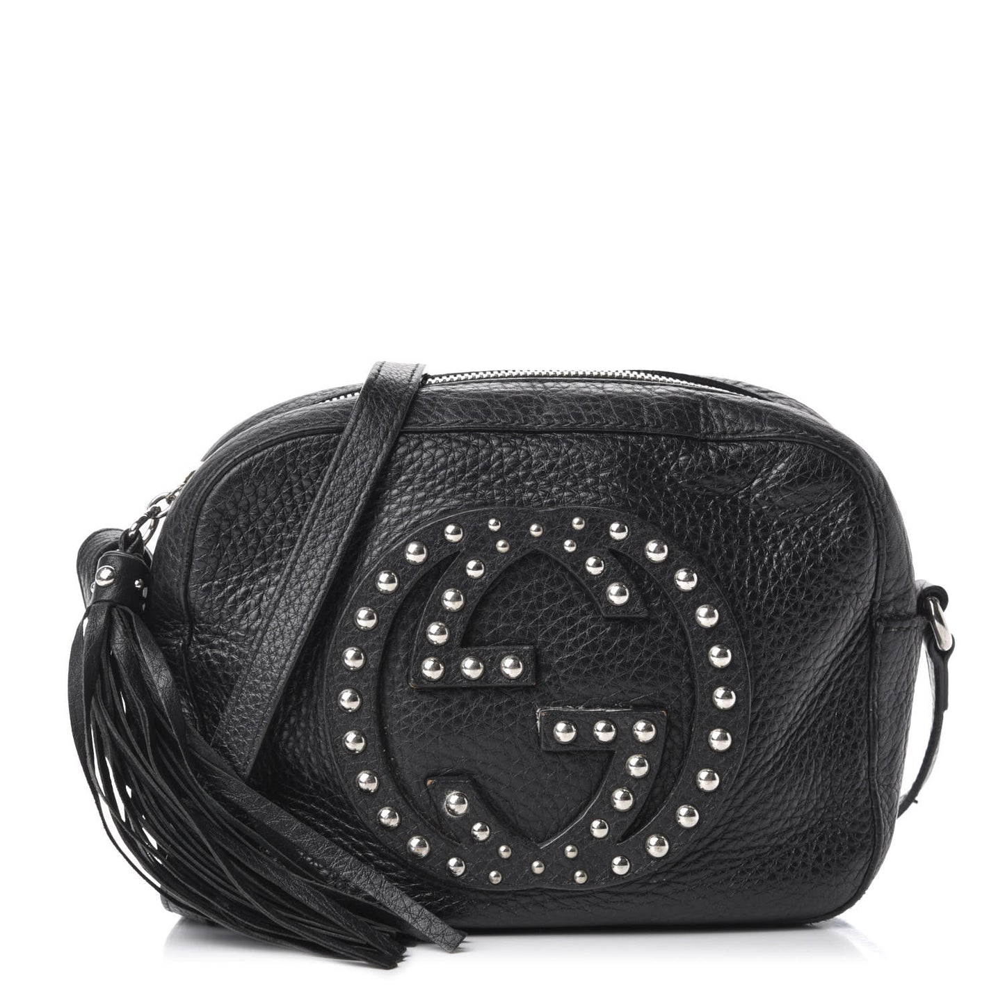 Pebbled Calfskin Studded Small Soho Disco Bag Black