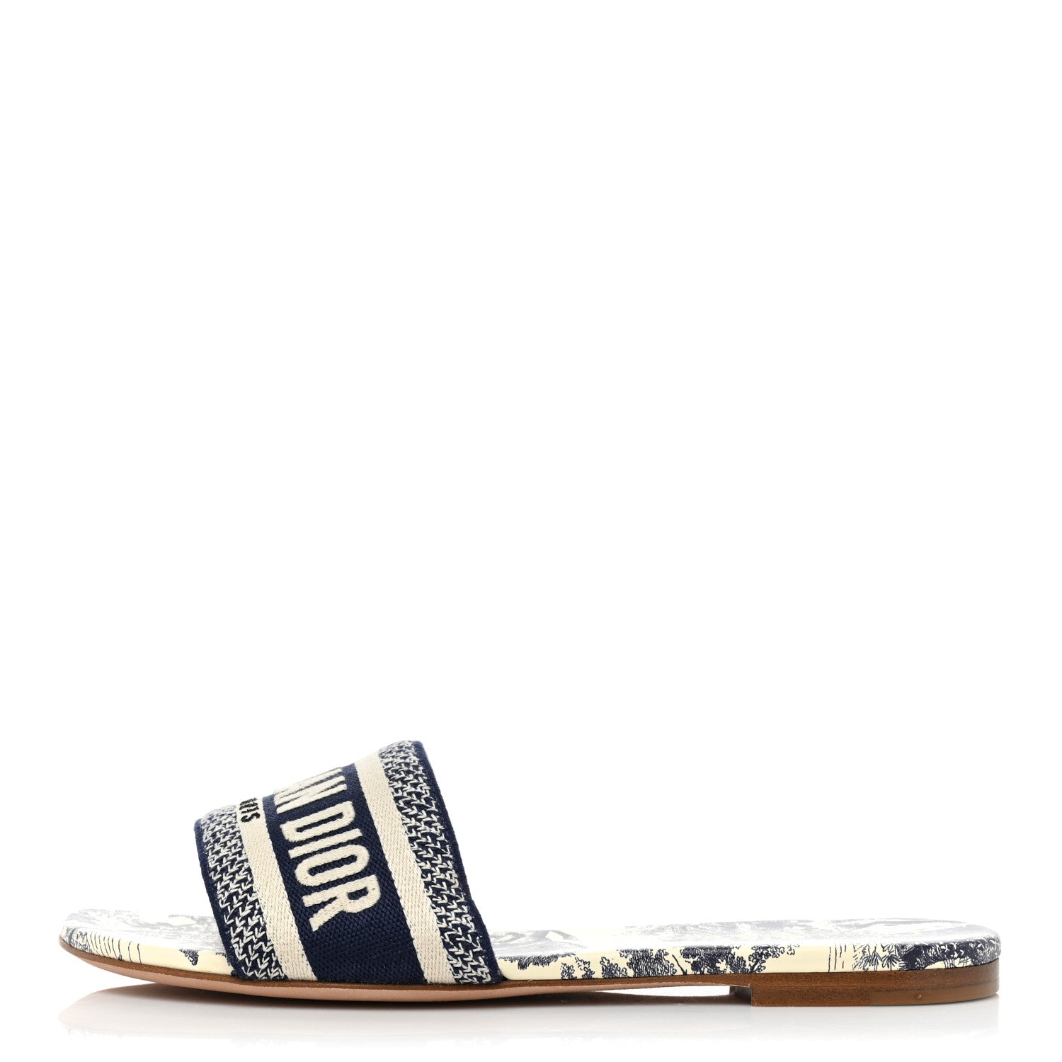 Christian Dior Canvas Toile de Jouy Embroidered Dway Flat Slide Sandals 37 Blue 1 of 8