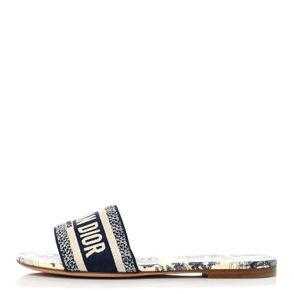 Christian Dior Canvas Toile de Jouy Embroidered Dway Flat Slide Sandals 37 Blue 1 of 8