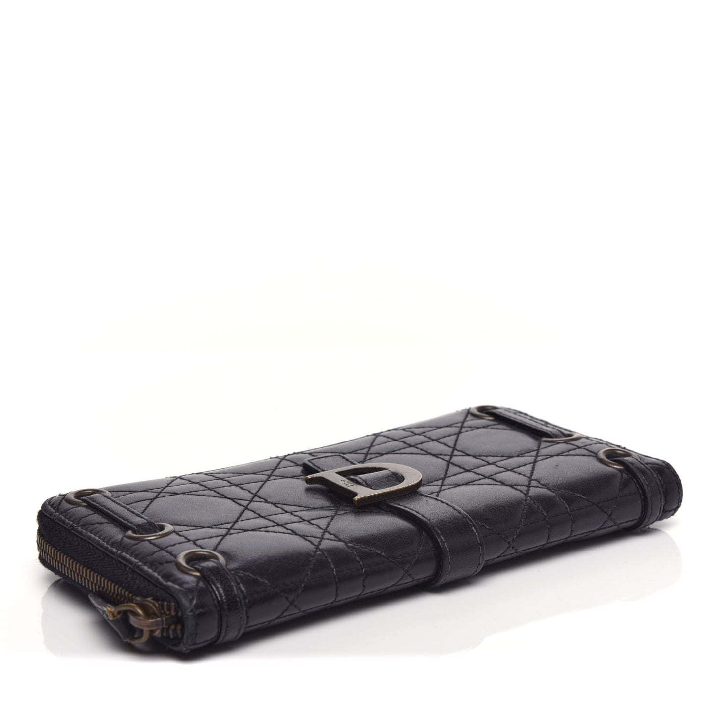 Lambskin Cannage D Continental Zip Wallet Black