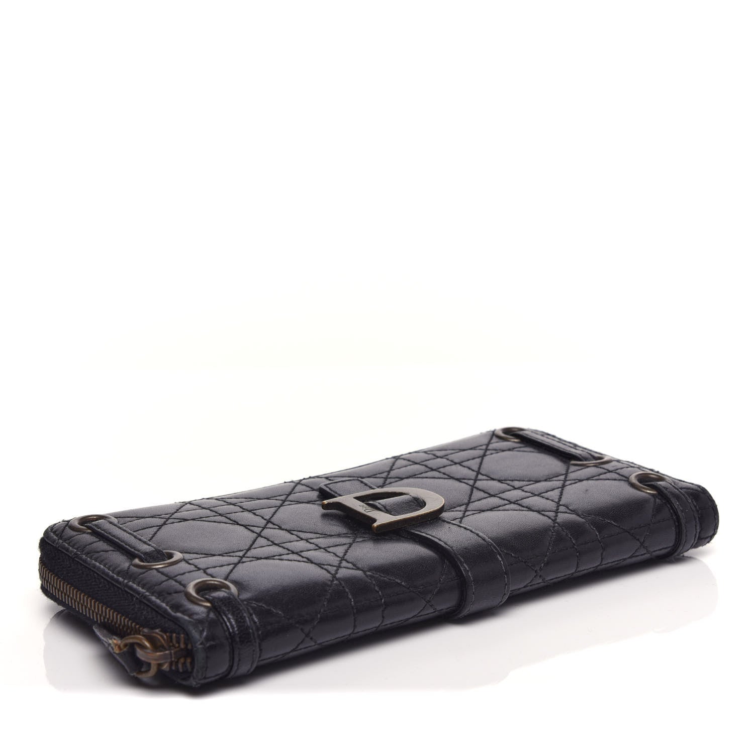 Christian Dior Lambskin Cannage D Continental Zip Wallet Black 4 of 10