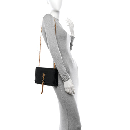 Saint Laurent Calfskin Crocodile Embossed Medium Classic Monogram Kate Tassel Satchel Black 2 of 9