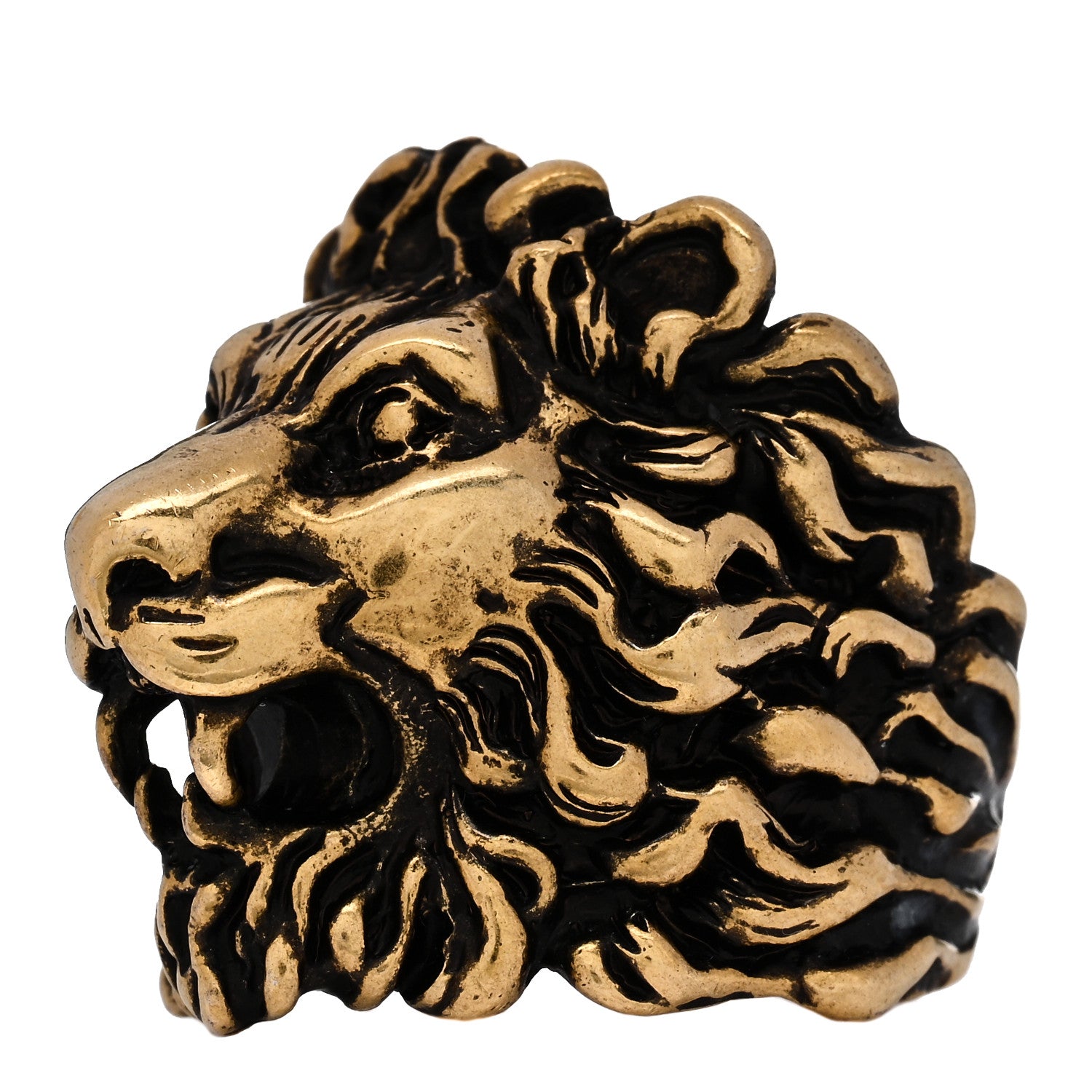 Gucci Metal Lion Head Ring 62/10 Aged Gold 1 of 6