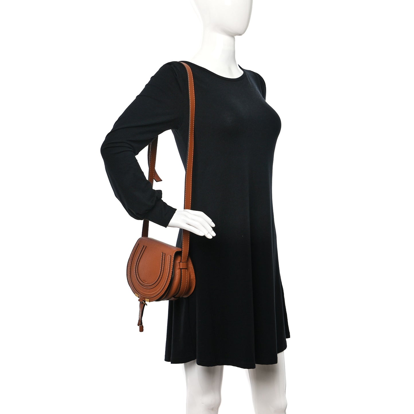 Calfskin Mini Marcie Round Crossbody Bag Tan