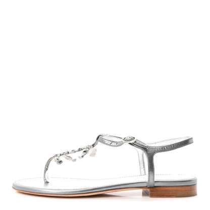 Chanel Metallized Lambskin CC Crystal Thong Sandals 38 Silver 1 of 9