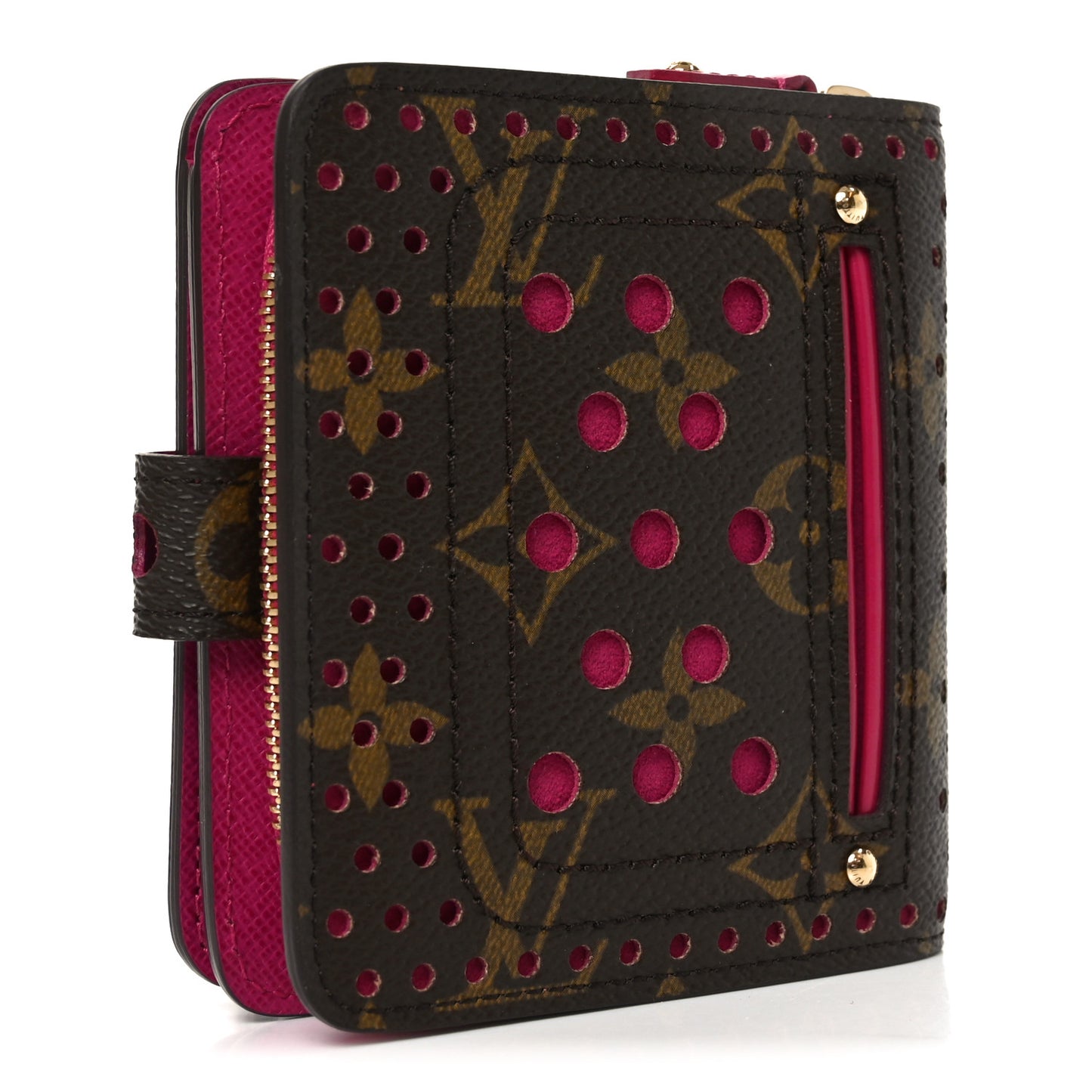 Monogram Perforated Compact Zipped Wallet Fuchsia