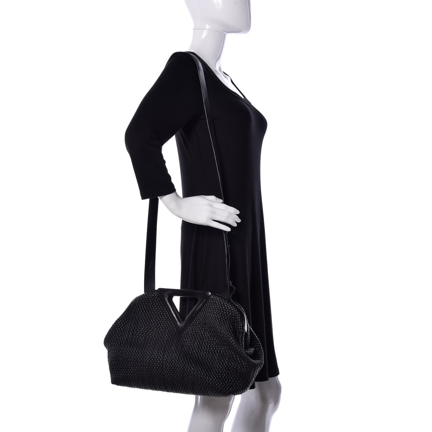 Bottega Veneta Calfskin Knit Large The Point Triangle Bag Black 2 of 8