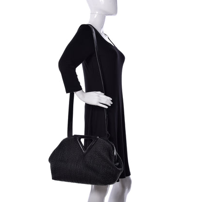 Bottega Veneta Calfskin Knit Large The Point Triangle Bag Black 2 of 8