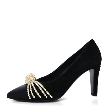 Chanel Suede Pearl Grosgrain Pumps 36.5 Black 1 of 9