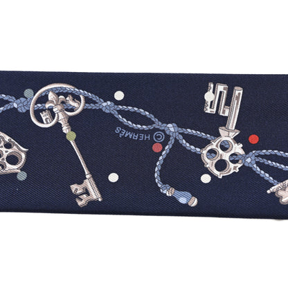 Hermes Silk Metallic Agneau Les Cles A Pois Fringed Twilly Bleu Marine Gris Argent Multicolor 3 of 4
