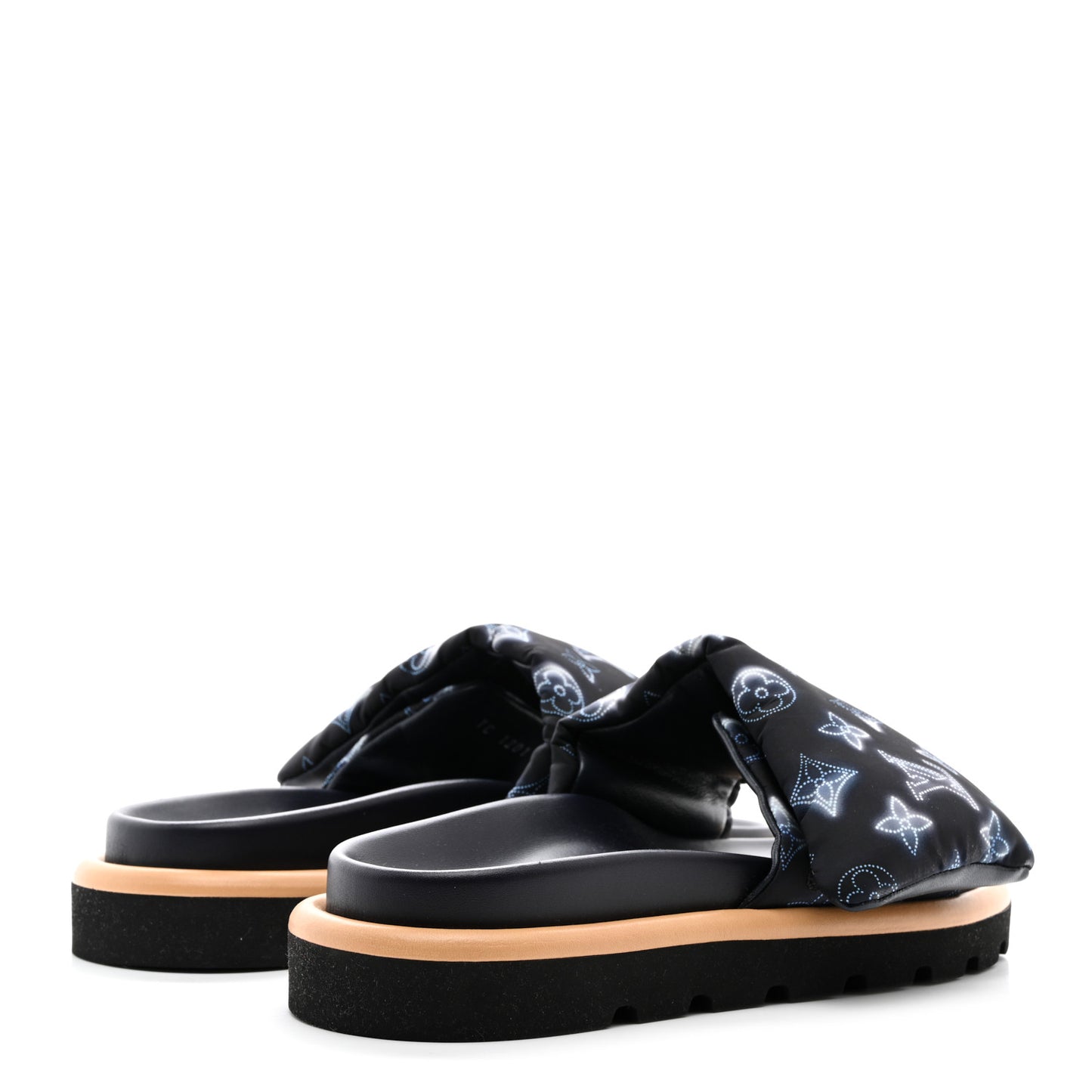 LOUIS VUITTON Nylon Monogram Womens Pool Pillow Comfort Mules 38 Navy Blue