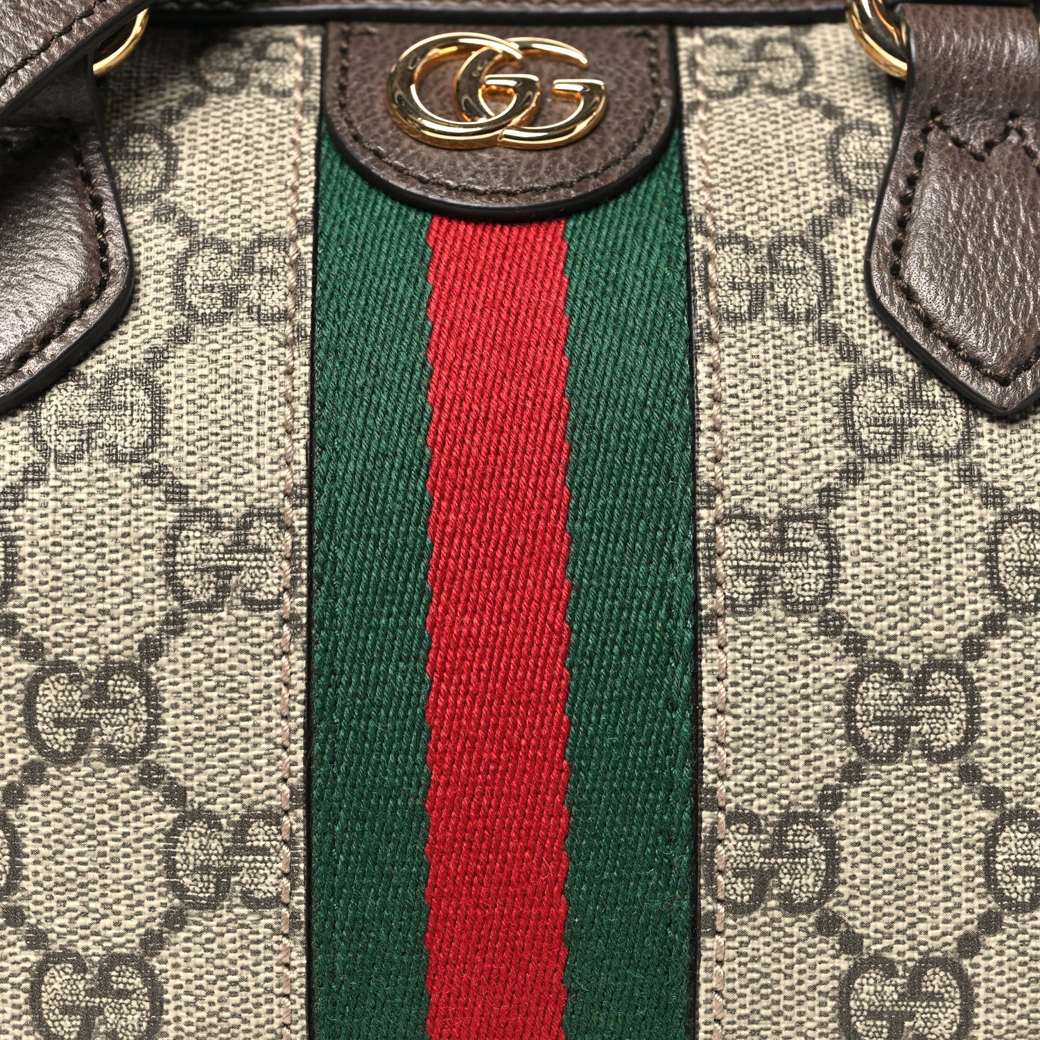 Gucci GG Supreme Monogram Textured Dollar Calfskin Web Mini Ophidia Top Handle Bowler Bag Beige Ebony New Acero 8 of 10