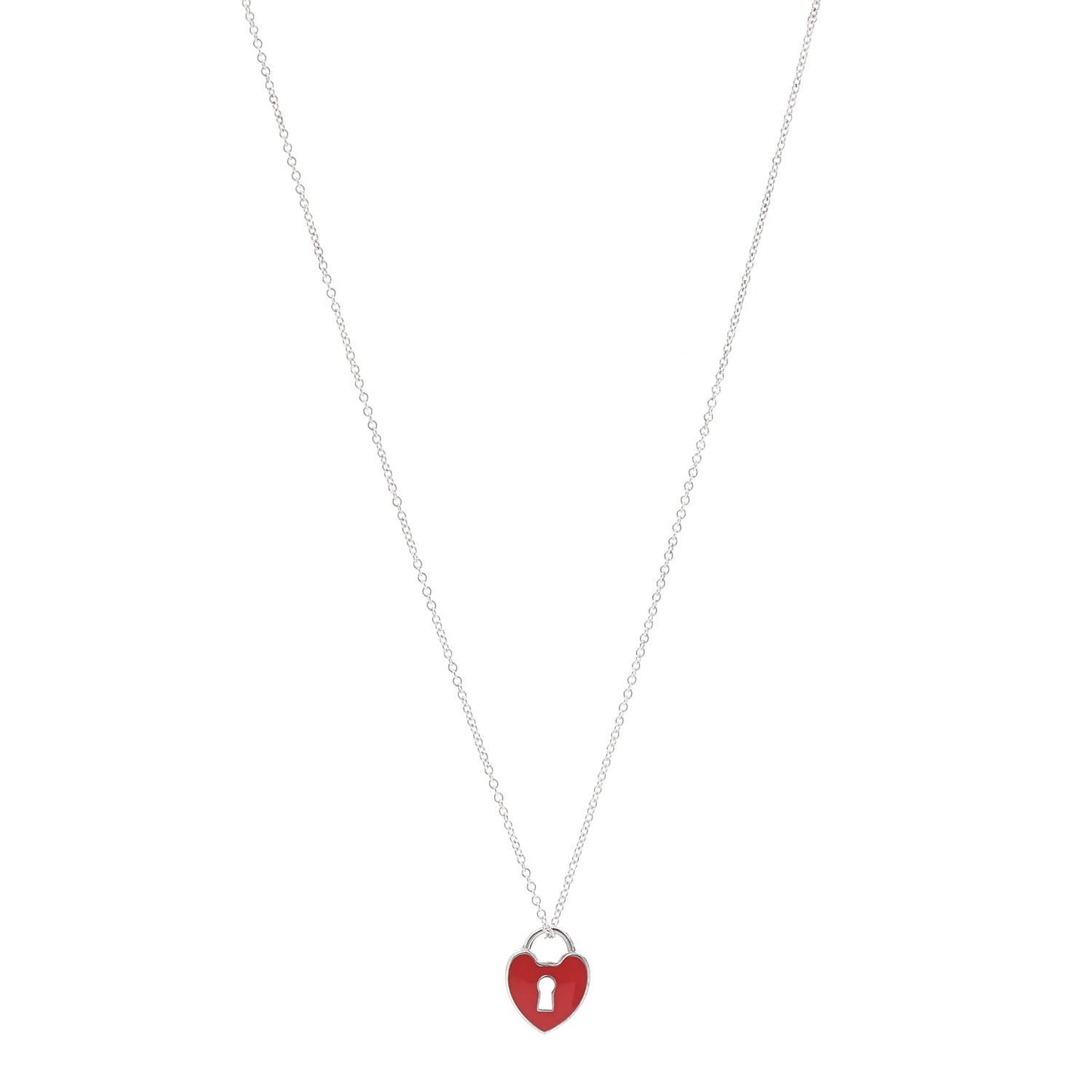 Sterling Silver Enamel Heart Lock Pendant Necklace Red
