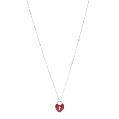 Tiffany Sterling Silver Enamel Heart Lock Pendant Necklace Red 1 of 7