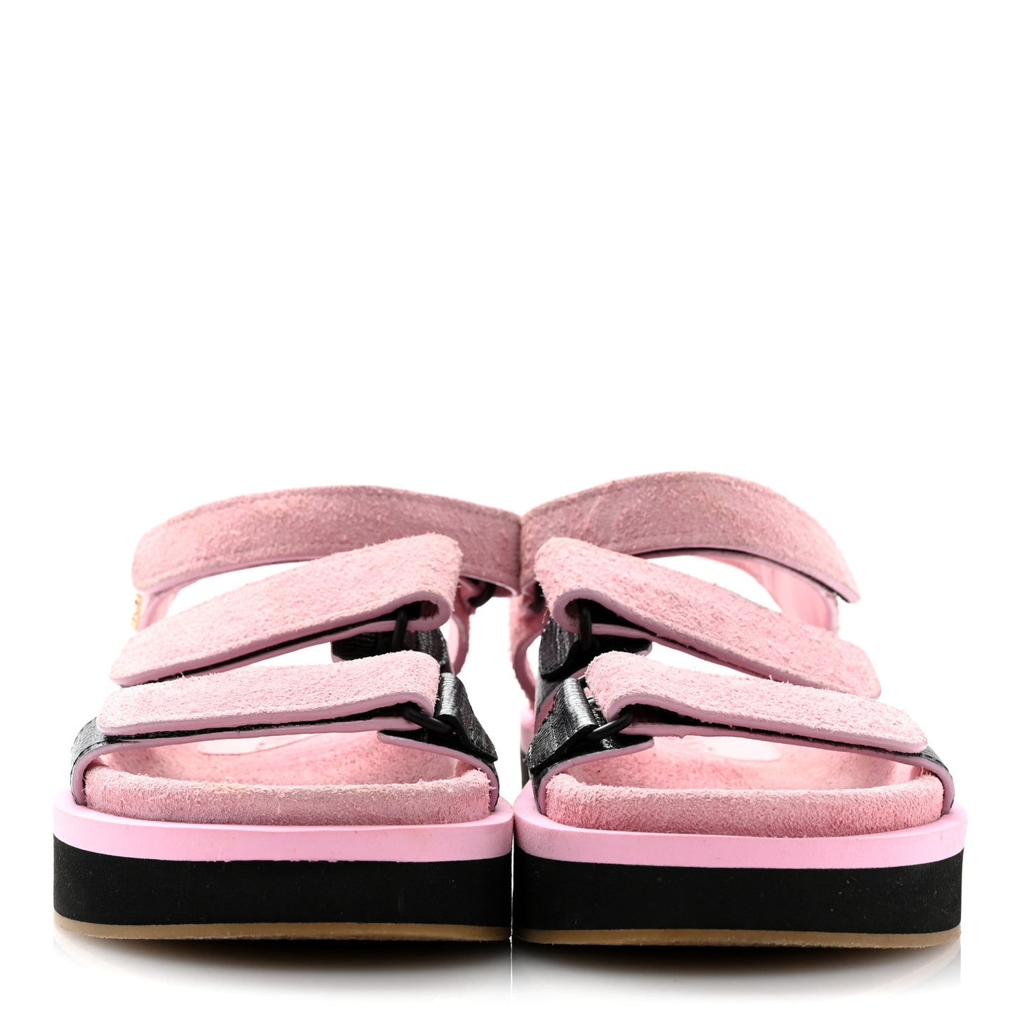 Suede Calfskin Velcro Flat Sandals 39 Light Pink