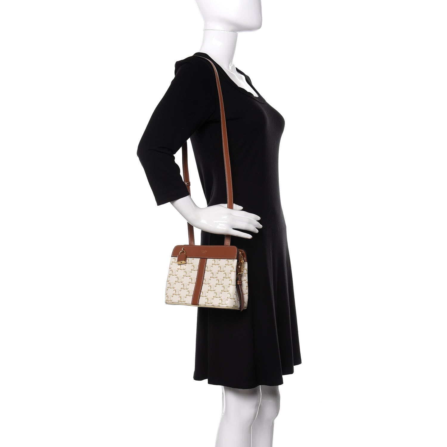 Celine Calfskin Canvas Triomphe Teen Cabas De France White 2 of 10