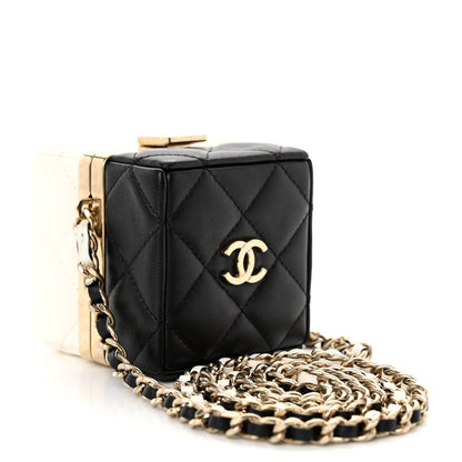 Chanel Lambskin Quilted Clutch With Chain Black White 3 of 10