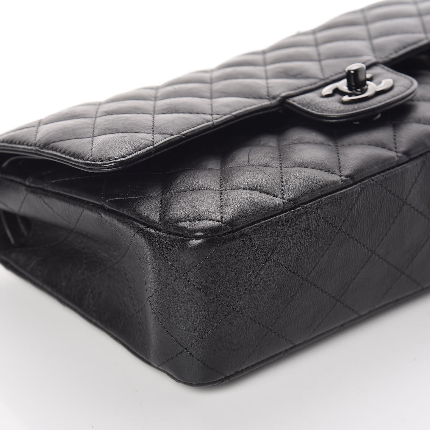 Crumpled Calfskin Quilted Medium Double Flap So Black