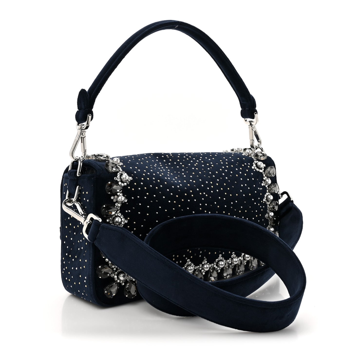 Velvet Crystal Embellished Baguette Midnight