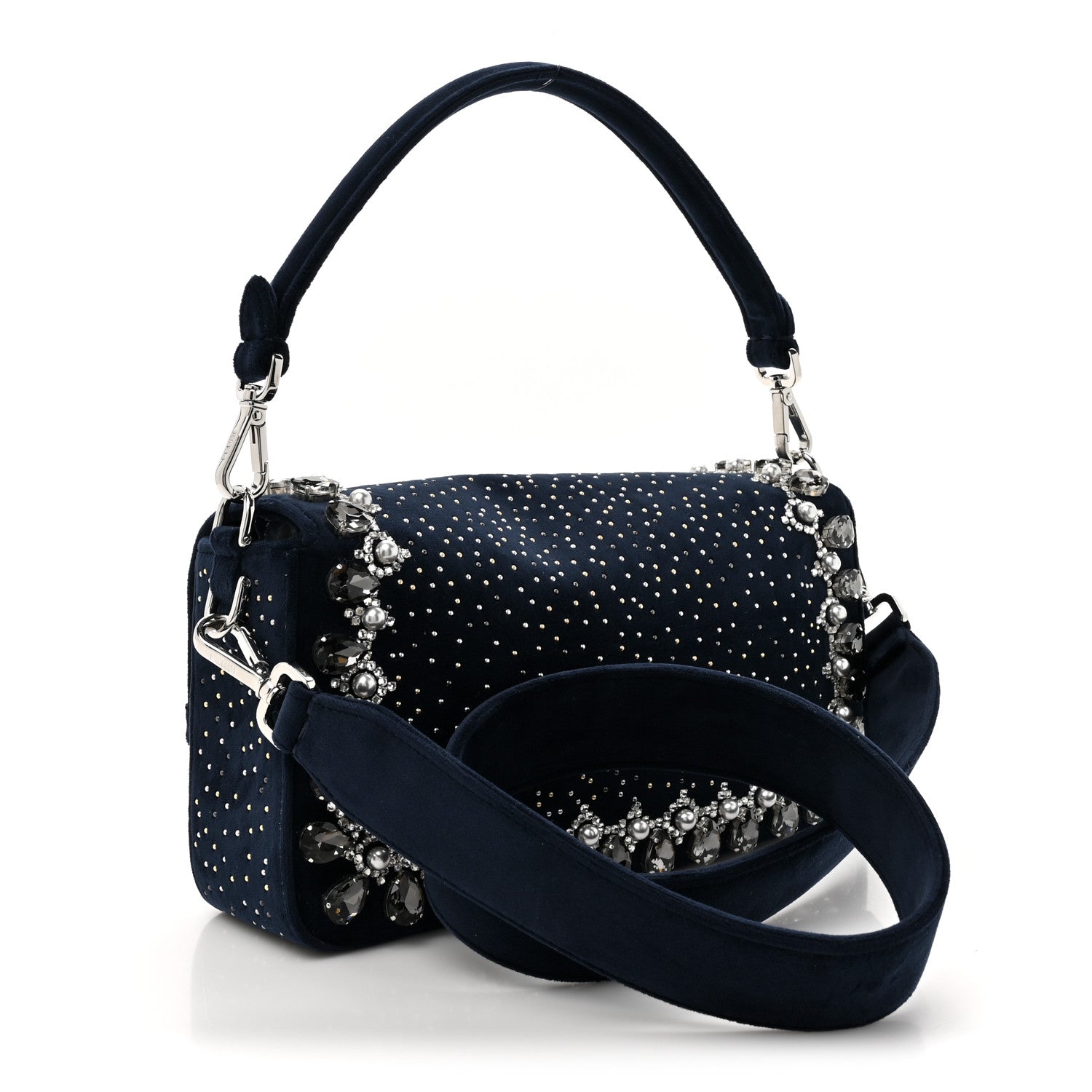 Fendi Velvet Crystal Embellished Baguette Midnight 3 of 10