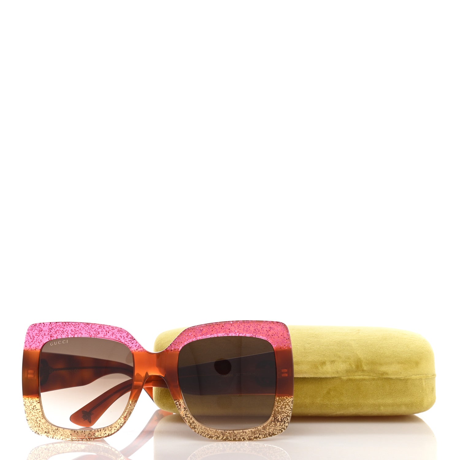 Gucci Acetate Square Frame Sunglasses GG0083S Glitter Pink Multi 10 of 10