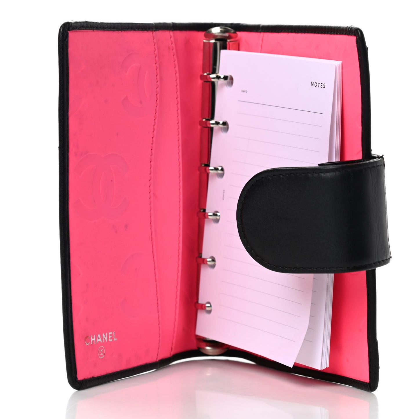 Calfskin Quilted Small Cambon Agenda Planner Black White