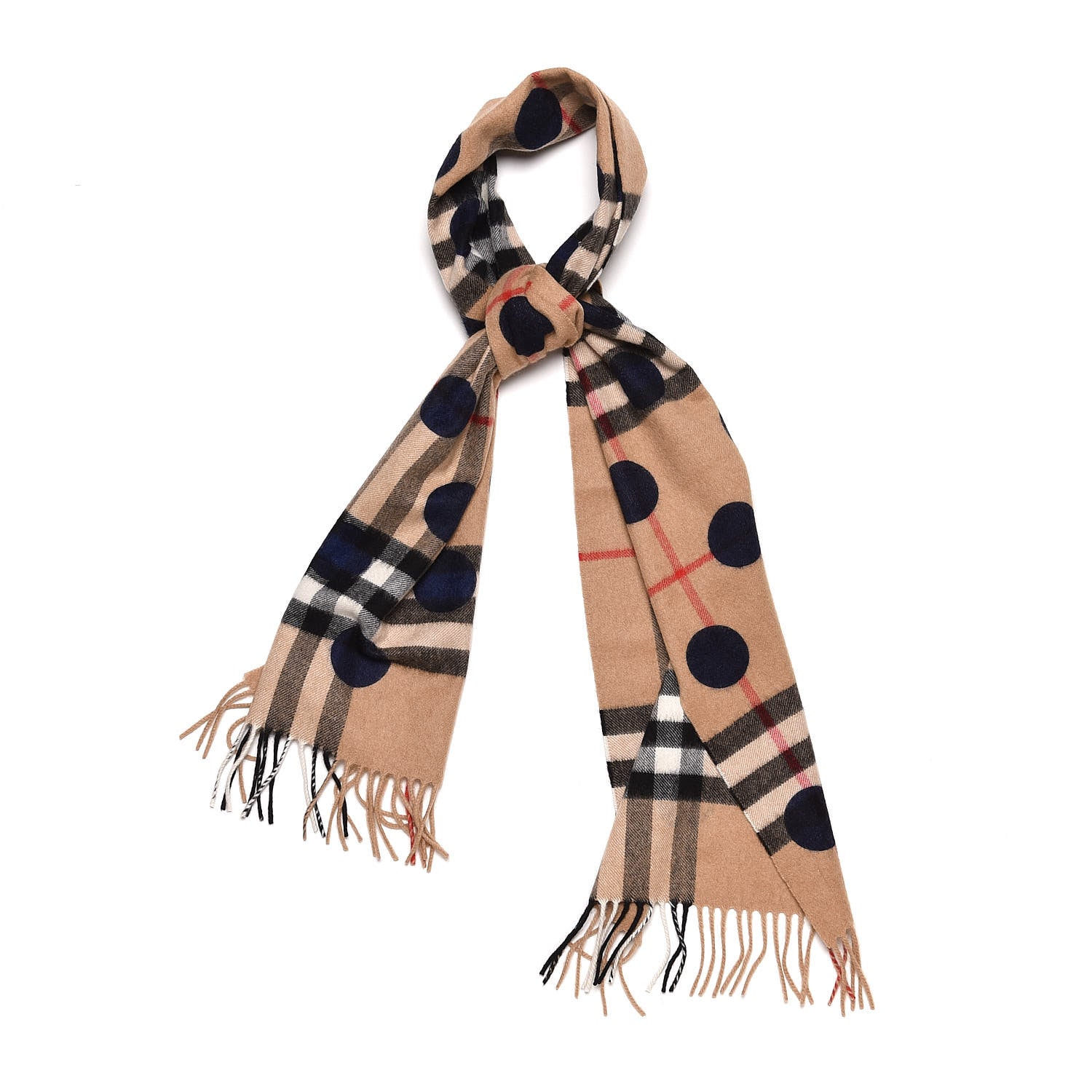 Burberry Cashmere Giant Check Dot Print Scarf Camel 1 of 5
