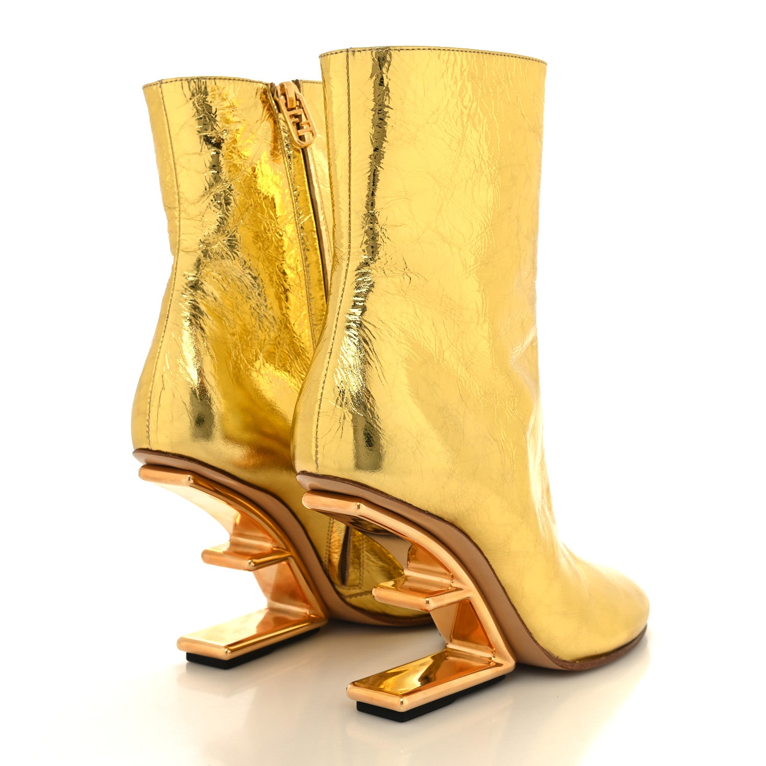 Fendi Laminated Craquele Nappa Fendi First 95mm Booties 37 Gold 4 of 8