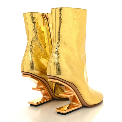 Fendi Laminated Craquele Nappa Fendi First 95mm Booties 37 Gold 4 of 8
