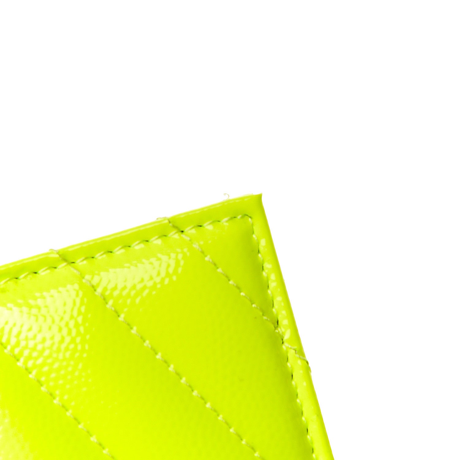 Saint Laurent Patent Grain De Poudre Matelasse Chevron Monogram Credit Card Case Neon Yellow 8 of 9
