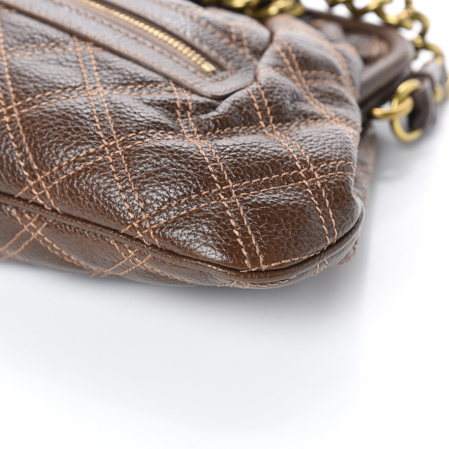 Calfskin Quilted Little Stam Brown
