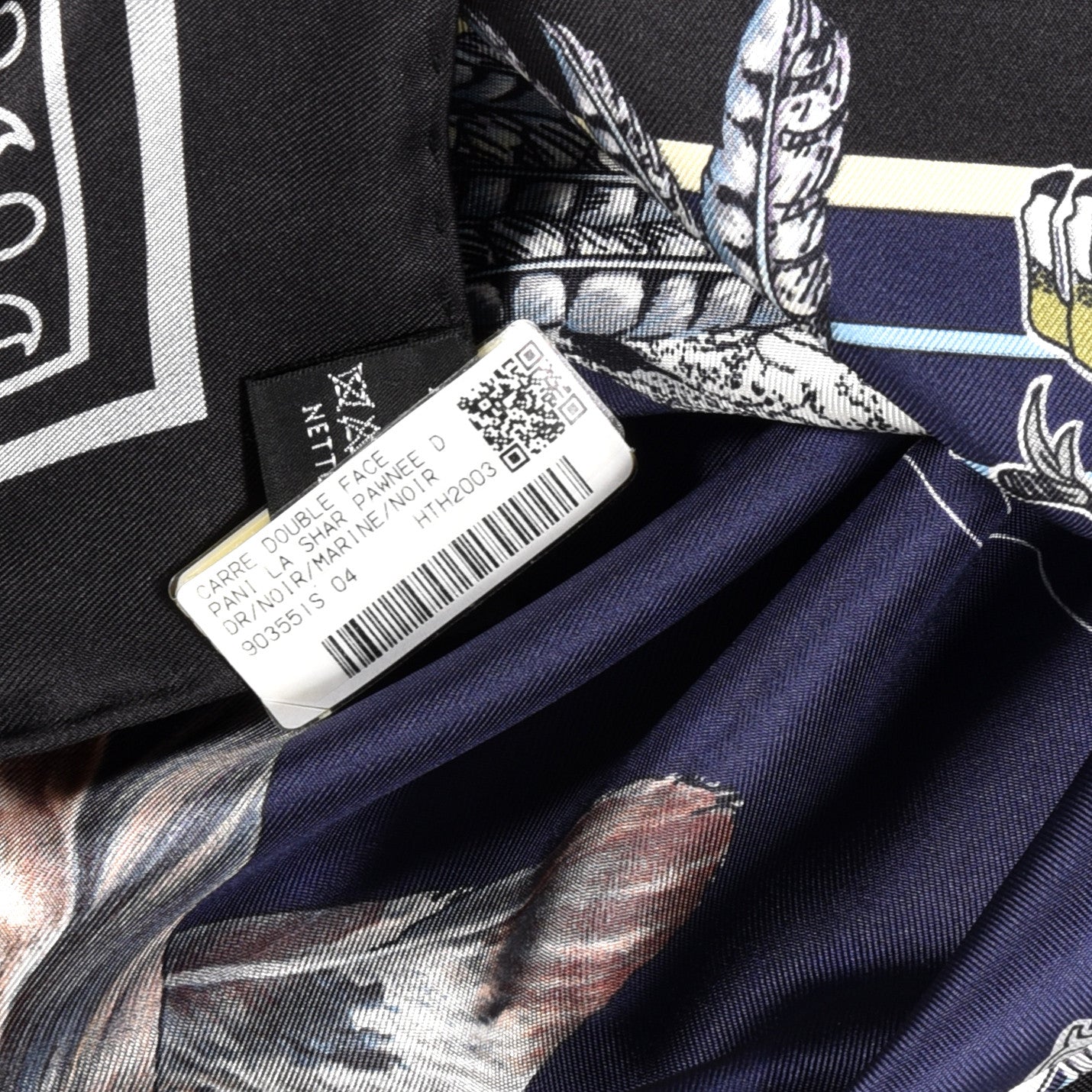 Silk Double Face Pani La Shar Pawnee Scarf 90 Black Marine