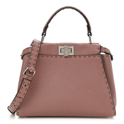 Fendi Cuoio Romano Selleria Bi-Color Mini Peekaboo Iconic Satchel English Rose Camelia 1 of 9
