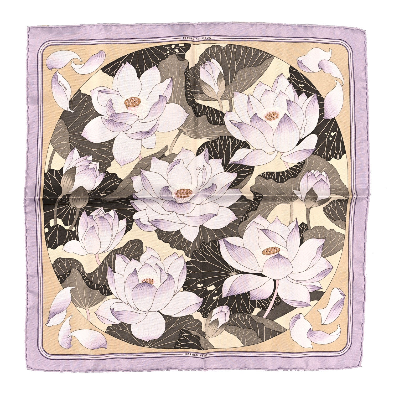 Hermes Silk Fleurs de Lotus Scarf 90 Parme 1 of 5