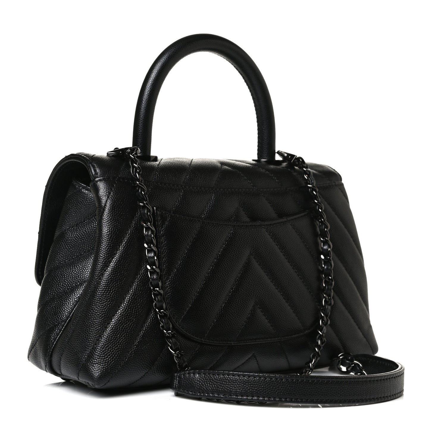 Caviar Chevron Quilted Mini Coco Handle Flap So Black